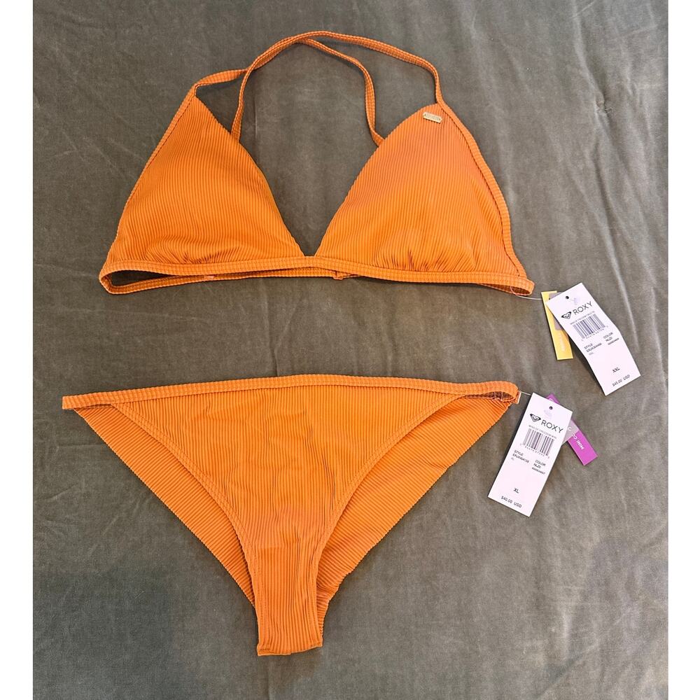 NWT Roxy Gold Ribbed Criss Cross Bikini Set XL/XXL